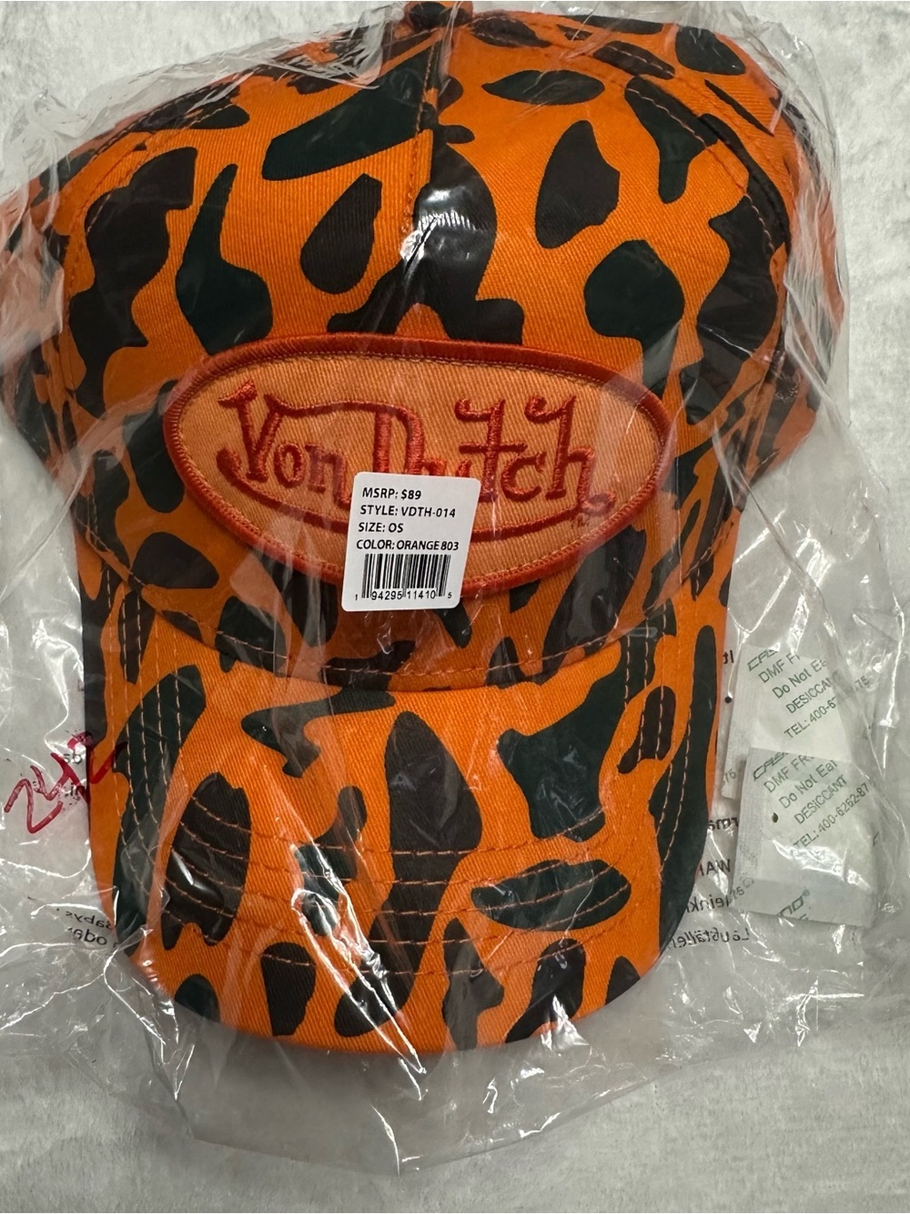 Von Dutch Orange Camo Logo Baseball Cap NWT - Picture 2 of 6